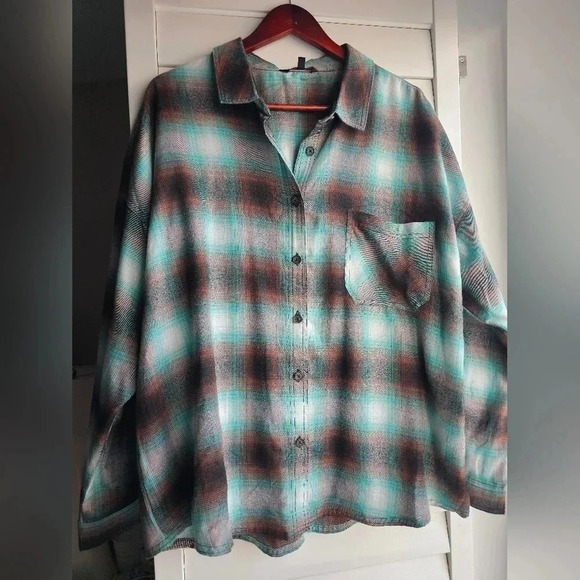 NOBO Shirt Plaid Brown Green Button Relaxed Fit  size XXL - Picture 1 of 6